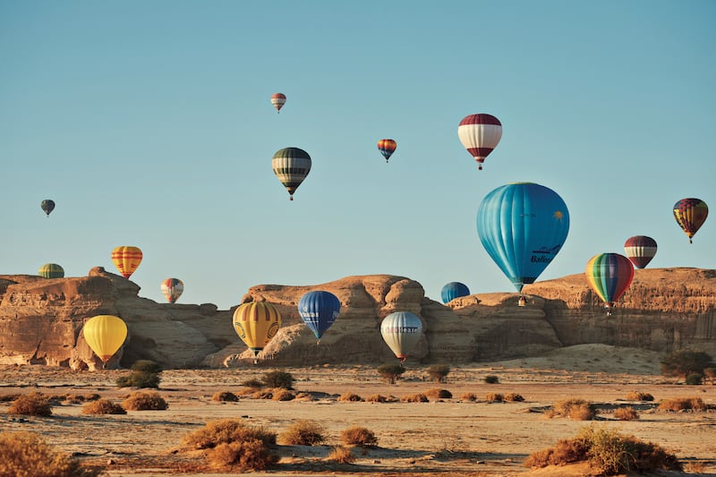 Colourful hot-air balloons dot AlUla’s skies during Winter at Tantora. Photo: Royal Commission for AlUla