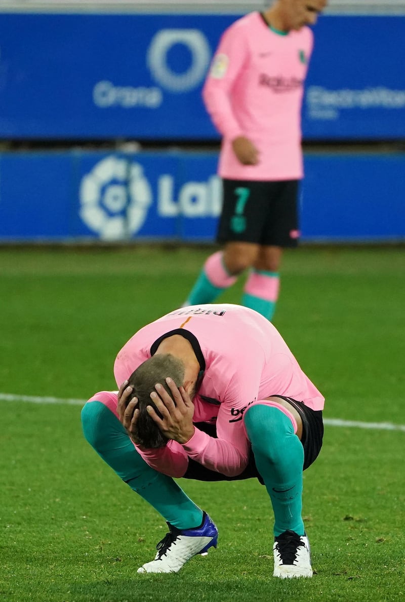 Spanish defender Gerard Pique was another frustrated Barcelona player. AFP