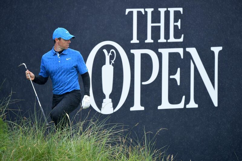 PORTRUSH, NORTHERN IRELAND - JULY 18: Rory McIlroy of Northern Ireland reacts on the 18th hole during the first round of the 148th Open Championship held on the Dunluce Links at Royal Portrush Golf Club on July 18, 2019 in Portrush, United Kingdom. (Photo by Stuart Franklin/Getty Images)