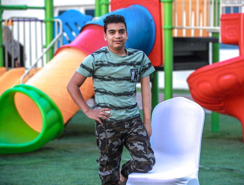 Malek El Kafarnah, 13, has been fitted with a prosthethic limb in Abu Dhabi 