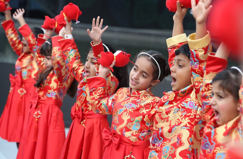 Young children saw in the Lunar New Year by celebrating Chinese culture at Expo 2020 Dubai. Pawan Singh / The National