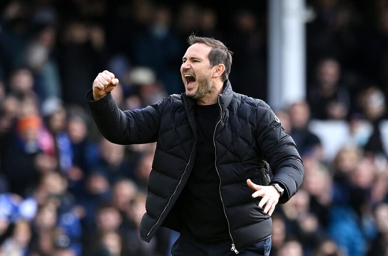 Frank Lampard celebrates the win over Manchester United. Getty