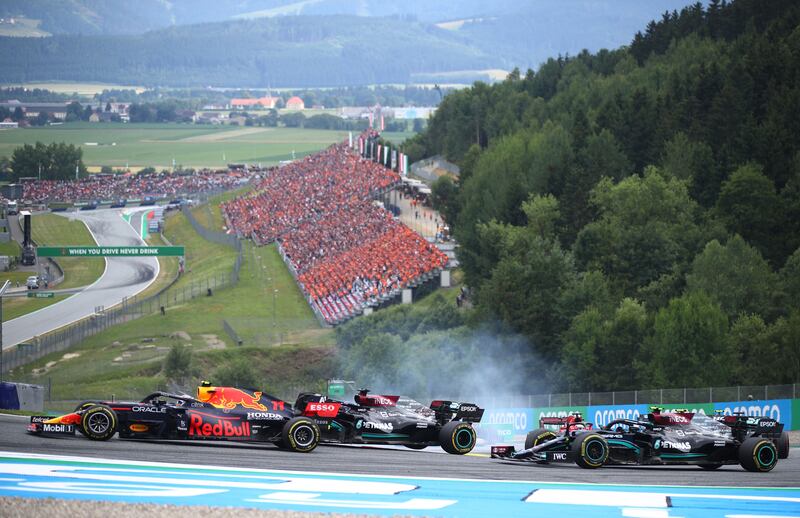 Red Bull's Sergio Perez ahead of Mercedes' Lewis Hamilton during the race.