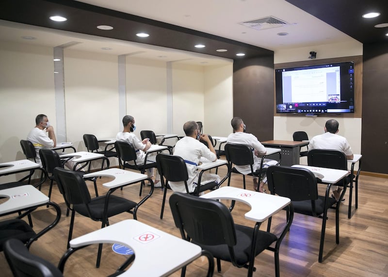DUBAI, UNITED ARAB EMIRATES. 22 JULY 2020. 
Distance learning at Al Awir Central Jail.
(Photo: Reem Mohammed/The National)

Reporter:
Section:
