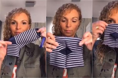 TikTok user Safia Aggoune's tutorial for creating a face mask from a sock has been viewed millions of times. TikTok / Safia Aggoune