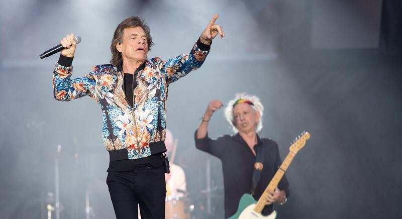 British singer Mick Jagger (L) and guitarist Keith Richards of The Rolling Stones perform at a concert at Mercedes Benz-Arena in Stuttgart, southern Germany, on June 30, 2018, as part of their "No Filter" tour.  - Germany OUT
 / AFP / dpa / Sebastian Gollnow
