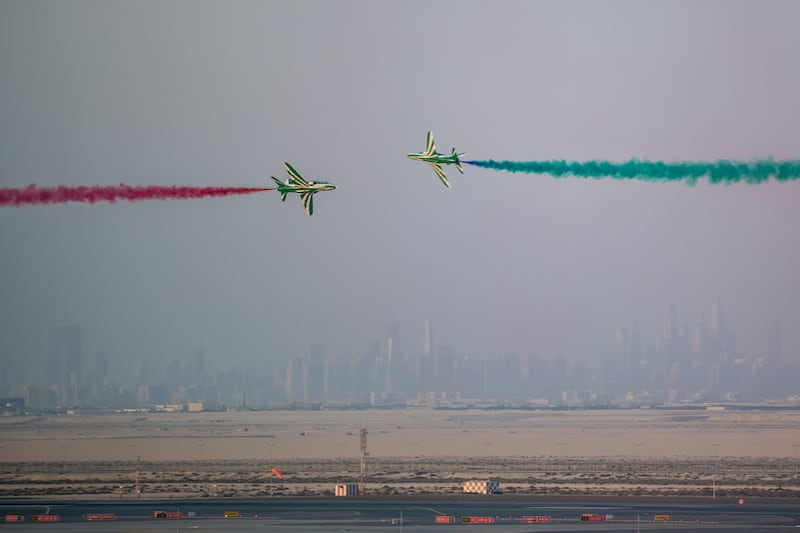 An aerobatic display at Dubai World Central. Photo: Dubai Media Office