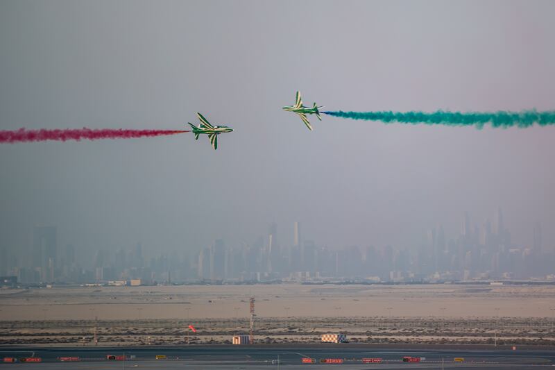 An aerobatic display at Dubai World Central. Photo: Dubai Media Office