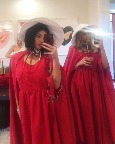 Kylie Jenner, seen here with Sofia Richie, caused controversy when she dressed up as a character from Margaret Atwood's dystopian novel, 'The Handmaid's Tale'. Snapchat / Kylie Jenner 