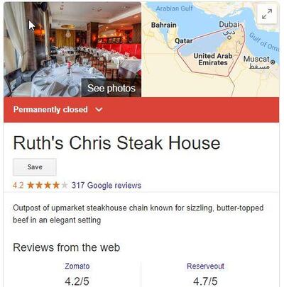 Ruth's Chris Steak House was based at The Address Dubai Marina hotel. 