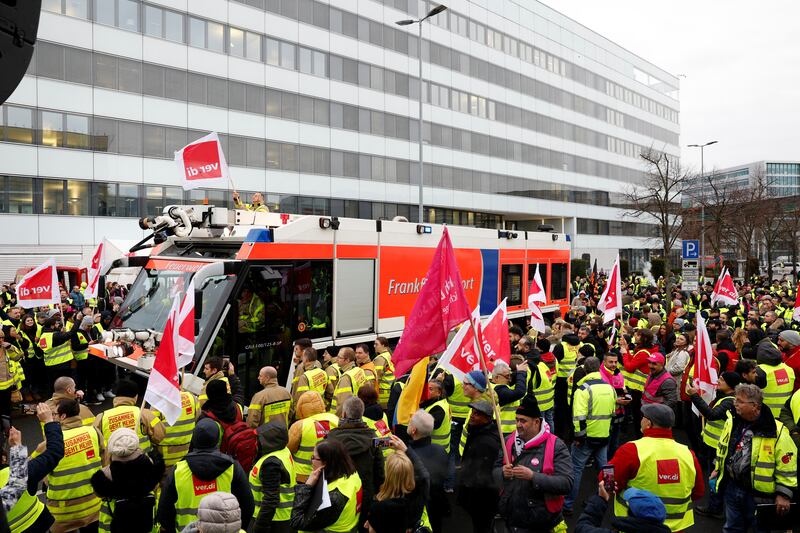 Workers strike in Frankfurt. Reuters