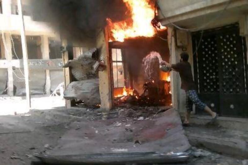 Violence continued yesterday, with fire breaking out following shelling at Juret Al Shayah in Homs.