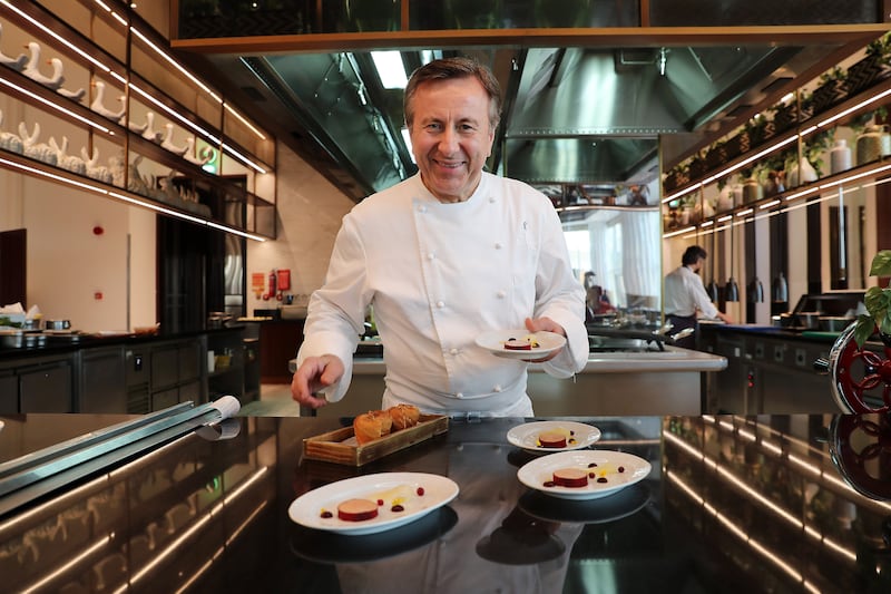 French chef Daniel Boulud prepares food at the Brasserie Boulud restaurant in the Sofitel Dubai. All photos: Pawan Singh / The National