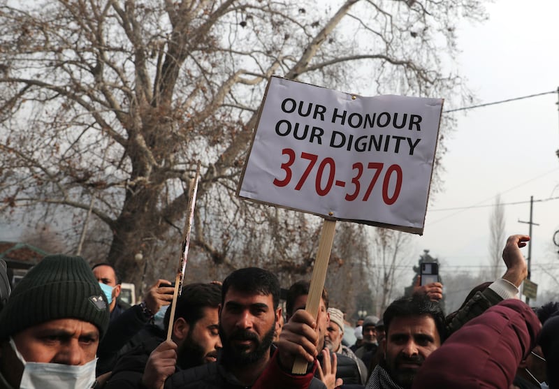 A protest in Srinagar last year relating to the scrapping of Jammu and Kashmir's special status. EPA