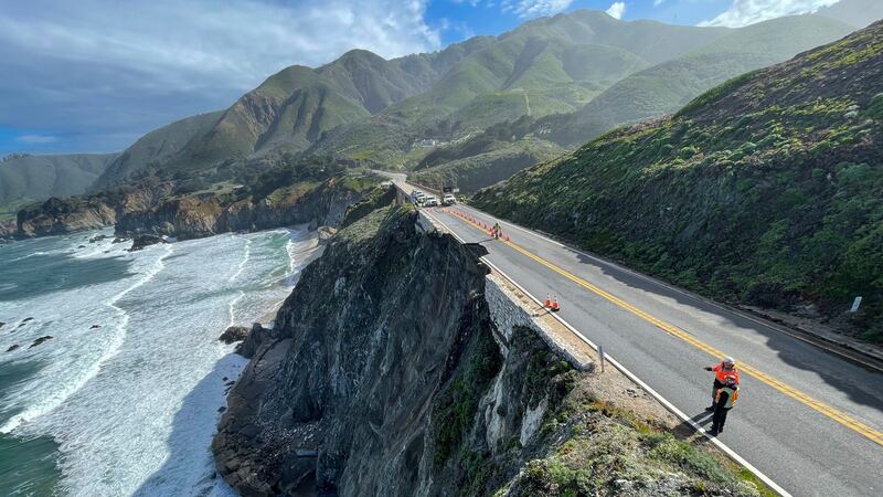 A damaged section of Highway 1, in Big Sur, after storms hit California at the weekend. AP