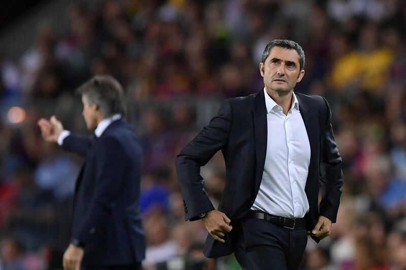 Ernesto Valverde, manager of Barcelona, during the match. Getty Images