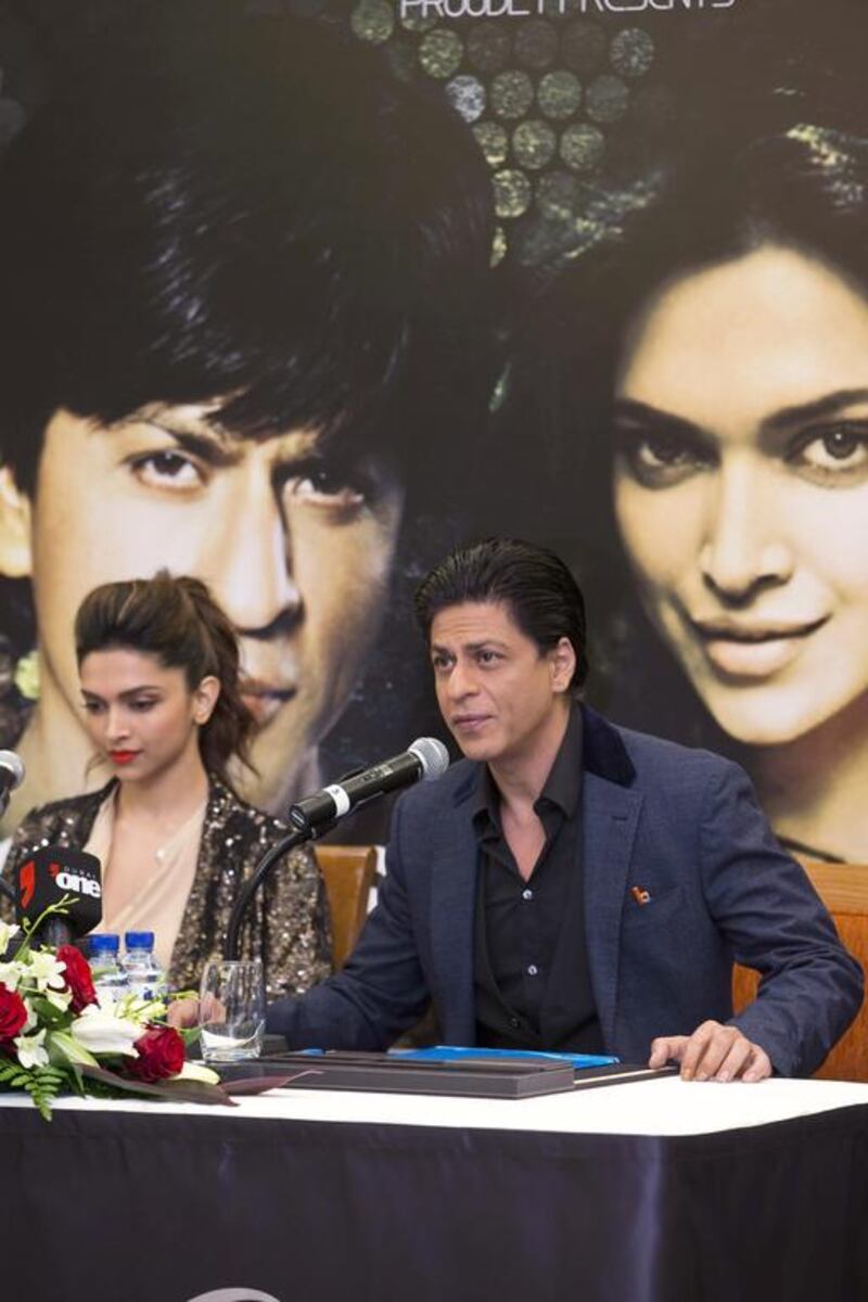 Shah Rukh Khan  promoting  his new movie  "Chennai Express'  pose  during his visit to Studio8  in Dubai . Satish Kumar / The National