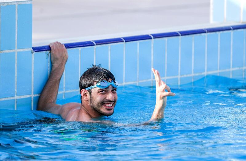 Al Ain, UAE, March 8, 2018.  UAE Special Olympics team training sessions.  UAE Men's swimming  veteran team member and champion, Abdulla Al Tajer.
Victor Besa / The National
National
Reporter; Ramola Talwar