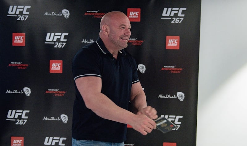 UFC president Dana White receives his golden visa ahead of the ceremonial weigh-in for UFC 267 in Abu Dhabi. All photos: DCT Abu Dhabi