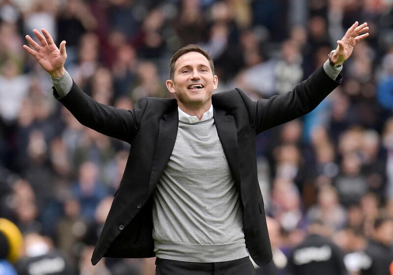 Soccer Football - Championship - Derby County v West Bromwich Albion - Pride Park, Derby, Britain - May 5, 2019   Derby County manager Frank Lampard celebrates after the match      Action Images/Paul Burrows    EDITORIAL USE ONLY. No use with unauthorized audio, video, data, fixture lists, club/league logos or "live" services. Online in-match use limited to 75 images, no video emulation. No use in betting, games or single club/league/player publications.  Please contact your account representative for further details.