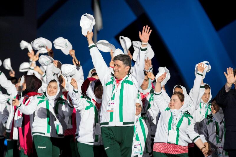 ABU DHABI, UNITED ARAB EMIRATES - March 17, 2018: Athletes participate in a parade during the opening ceremony of the Special Olympics IX MENA Games Abu Dhabi 2018, at the Abu Dhabi National Exhibition Centre (ADNEC).
( Ryan Carter for the Crown Prince Court - Abu Dhabi )