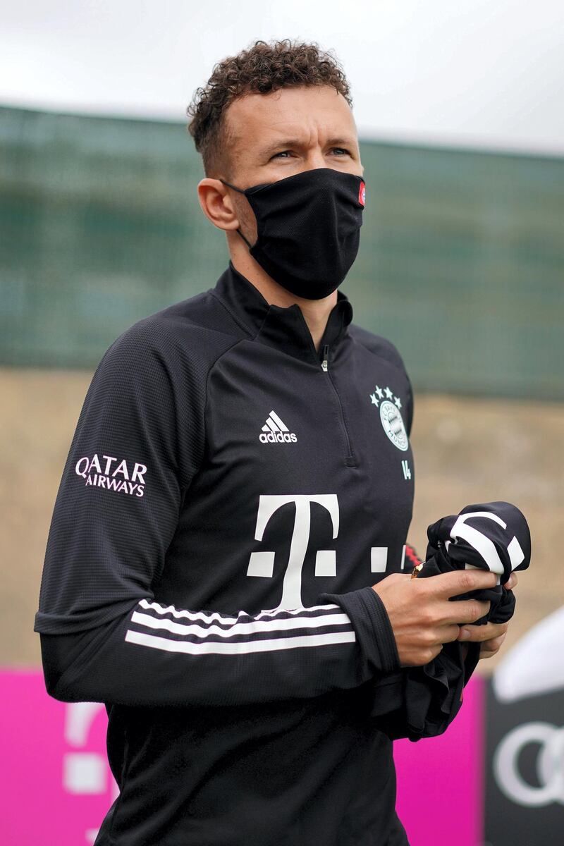 LAGOS, PORTUGAL - AUGUST 12: Ivan Perisic of Bayern Munich looks on whilst wearing a protective face mask during a training session on August 12, 2020 in Lagos, Portugal. (Photo by M. Donato/FC Bayern via Getty Images)