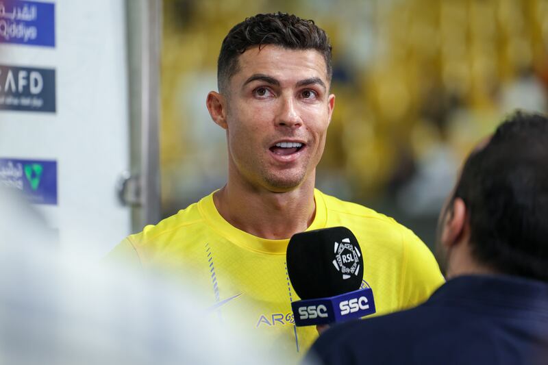 Cristiano Ronaldo speaks to the media following Al Nassr's win over Al Wehda. Getty Images