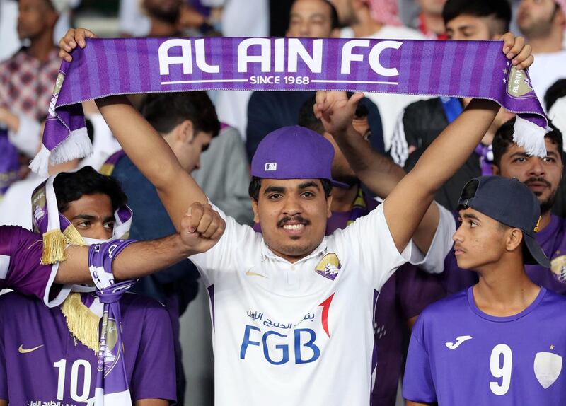 Abu Dhabi, United Arab Emirates - December 22, 2018: Al Ain fans before the match between Real Madrid and Al Ain at the Fifa Club World Cup final. Saturday the 22nd of December 2018 at the Zayed Sports City Stadium, Abu Dhabi. Chris Whiteoak / The National