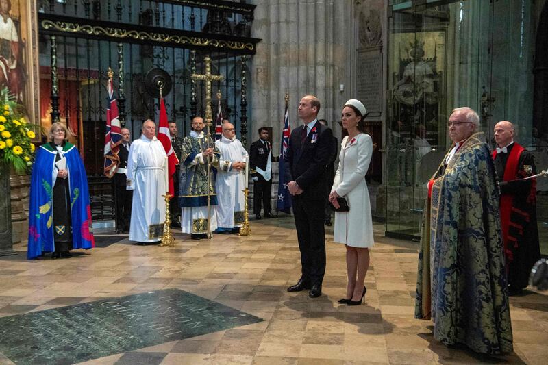 Prince William and Kate attend the service inside Westminster Abbey. AFP