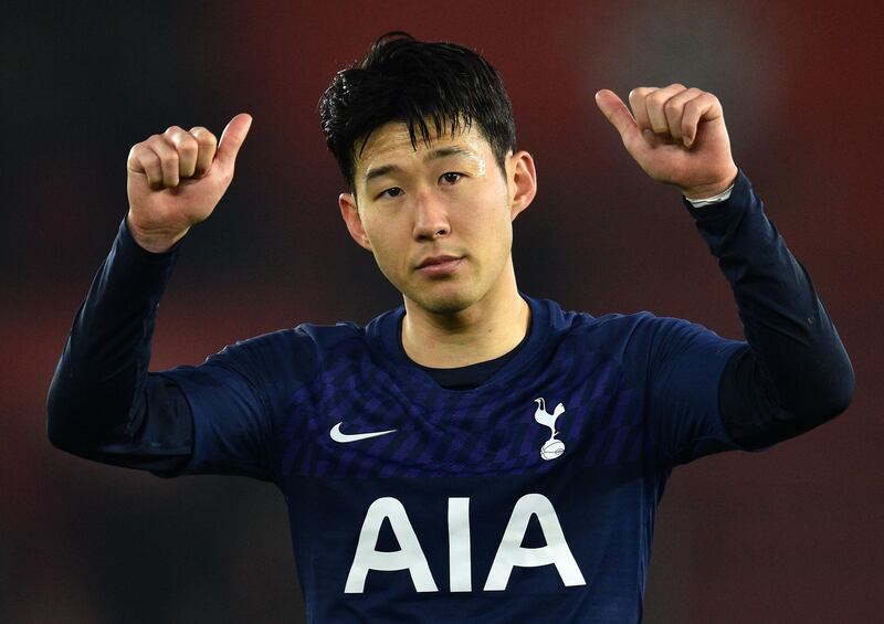 (FILES) In this file photo taken on January 25, 2020 Tottenham Hotspur's South Korean striker Son Heung-Min applauds the fans at the end of the game during the English FA Cup fourth round football match between Southampton and Tottenham Hotspur at St Mary's Stadium in Southampton, southern England on January 25, 2020. Tottenham forward Son Heung-min will start four weeks of national service in South Korea in April 2020. Son returned to Asia recently after the Premier League was postponed because of the coronavirus and is in a two-week quarantine period. - RESTRICTED TO EDITORIAL USE. No use with unauthorized audio, video, data, fixture lists, club/league logos or 'live' services. Online in-match use limited to 120 images. An additional 40 images may be used in extra time. No video emulation. Social media in-match use limited to 120 images. An additional 40 images may be used in extra time. No use in betting publications, games or single club/league/player publications.
 / AFP / Glyn KIRK                           / RESTRICTED TO EDITORIAL USE. No use with unauthorized audio, video, data, fixture lists, club/league logos or 'live' services. Online in-match use limited to 120 images. An additional 40 images may be used in extra time. No video emulation. Social media in-match use limited to 120 images. An additional 40 images may be used in extra time. No use in betting publications, games or single club/league/player publications.
