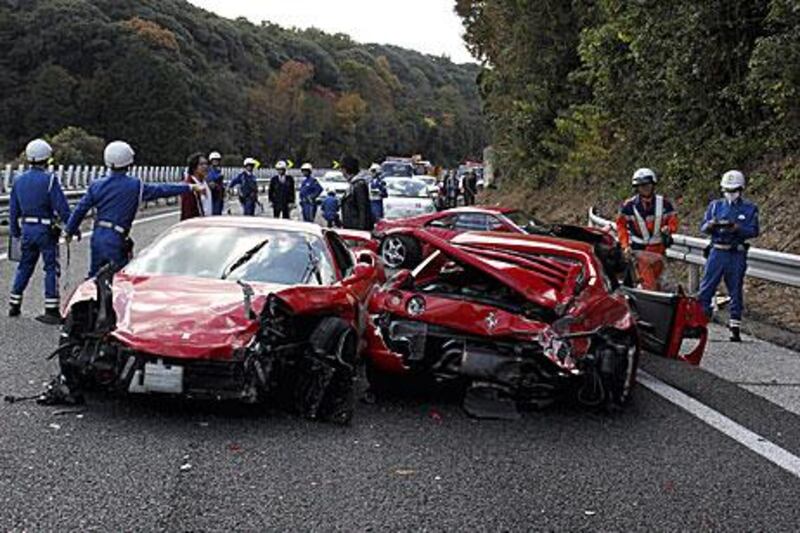 Eight Ferraris, a Lamborghini and a Mercedes-Benz were involved in a pile-up in Japan in December 2011.