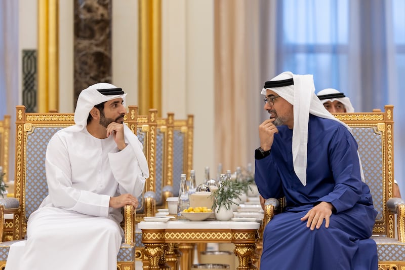 Sheikh Khaled speaks with Sheikh Hamdan bin Mohammed, Crown Prince of Dubai