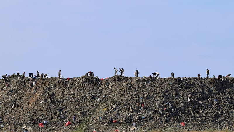 Workers sort rubbish at the Burj Hammoud landfill north of Beirut, in October. AFP