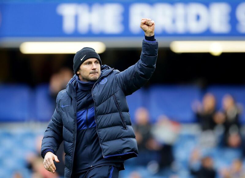Chelsea manager Frank Lampard celebrates after the match. Reuters