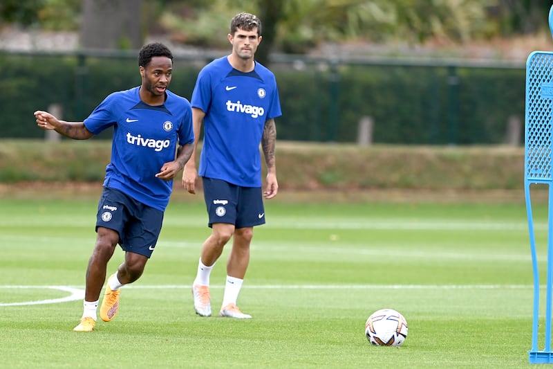 Raheem Sterling during Chelsea's training session in Cobham. Getty