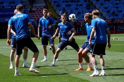 Soccer Football - World Cup - Iceland Training - Spartak Stadium, Moscow, Russia - June 15, 2018   Iceland's Johann Berg Gudmundsson during training   REUTERS/Maxim Shemetov