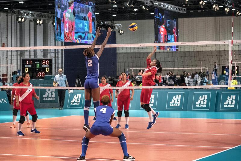 ABU DHABI, UNITED ARAB EMIRATES. 15 MARCH 2019. Special Olympics action at ADNEC. Botswana vs Peru Volleyball . (Photo: Antonie Robertson/The National) Journalist: None: National.