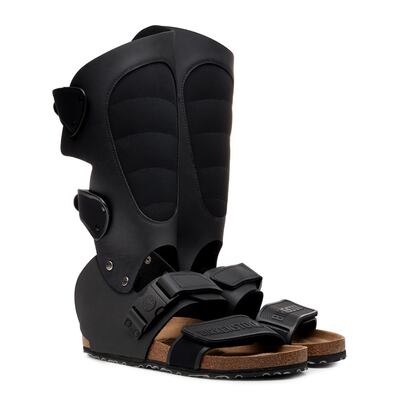 The Moto sandal-boot with detachable leg shield, by Alex Wolfe. Courtesy Birkenstock