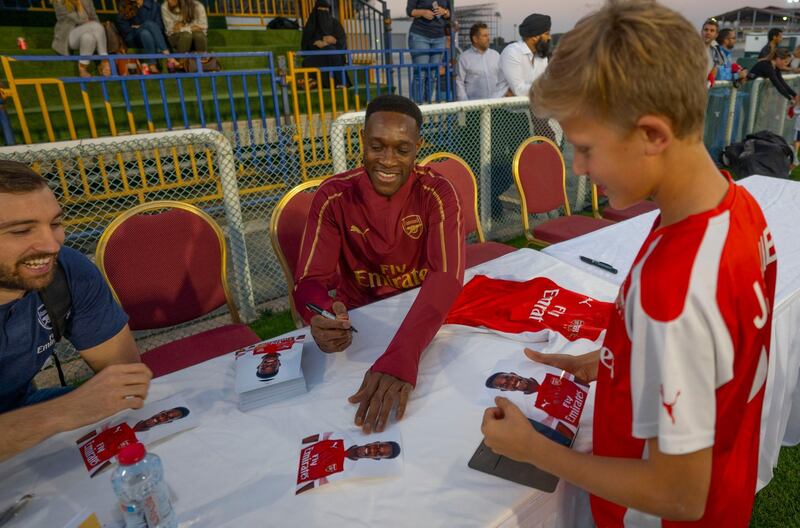 Arsenal and England striker Danny Welbeck made a guest appearance at Arsenal Soccer School Dubai on Wednesday.