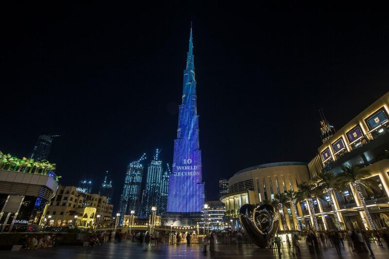 Dubai, United Arab Emirates - Burj Khalifa's light show to celebrate it's 10th year.  Leslie Pableo for The National