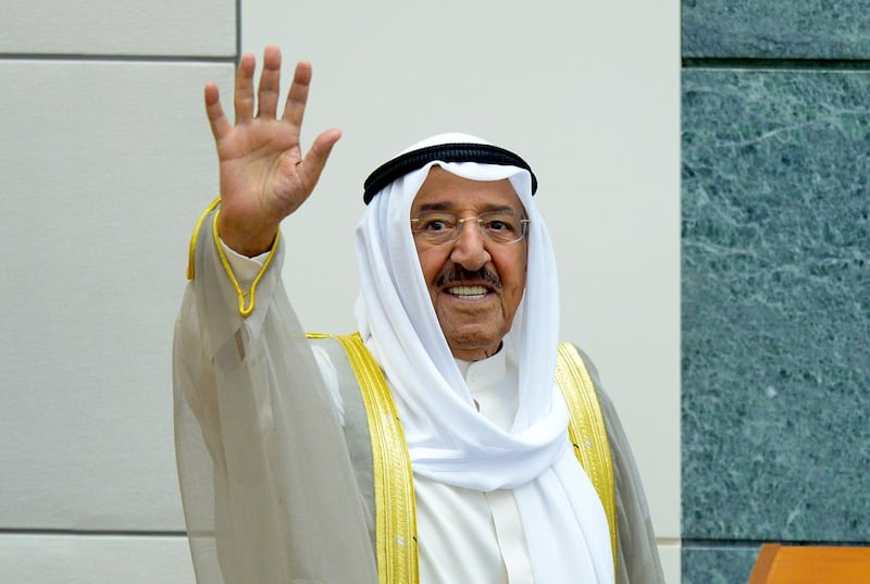 epa08705950 (FILE) - Kuwait Emir Sheikh Sabah Al-Ahmed Al-Sabah, arrives to attend the opening ceremony of new parliament term at the National Assembly, in Kuwait City, Kuwait, 24 October 2017 (reissued 29 September 2020). According to state media, Emir of Kuwait, Sheikh Sabah Al-Ahmad Al-Jaber Al-Sabah has died at the age of 91 on 29 September 2020.  EPA/NOUFAL IBRAHIM *** Local Caption *** 53851987
