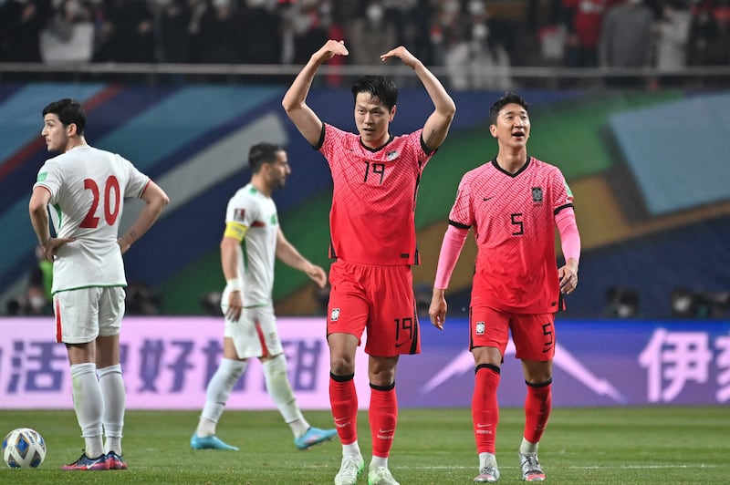 South Korea's Kim Young-gwon celebrates after scoring the second. AFP