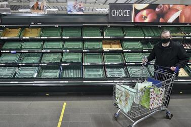 Bare supermarket shelves in Northern Ireland after the Brexit agreement came into force. Getty Images