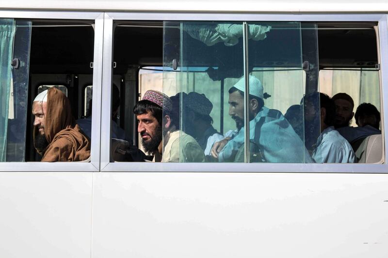 Released Taliban prisoners depart a government prison outside Kabul near Bagram Airbase. Stefanie Glinski for The National