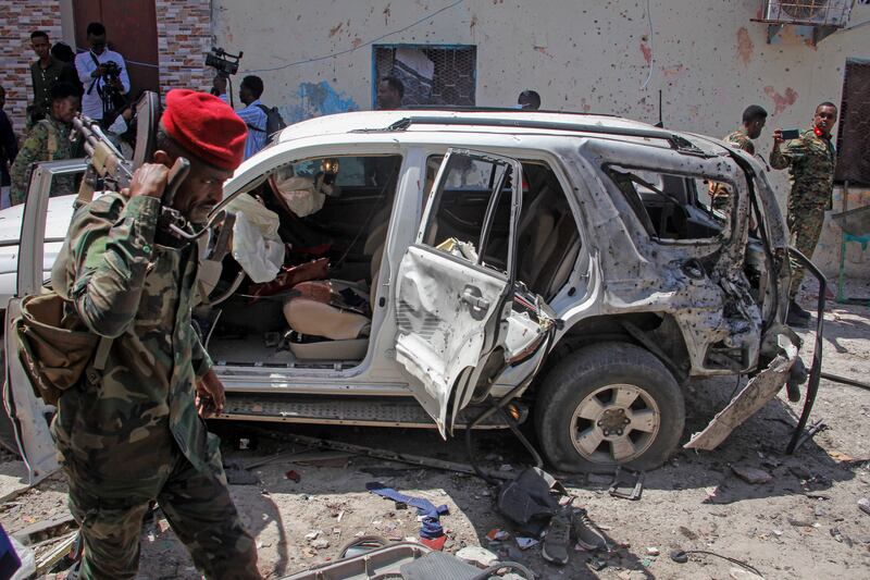 The scene of an Al Shabab attack on Somalia's government spokesman. AP