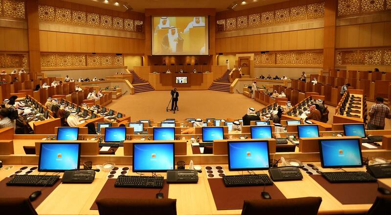 The FNC chamber in Abu Dhabi, equipped to take advantage of social media. Fatima Al Marzooqi / The National