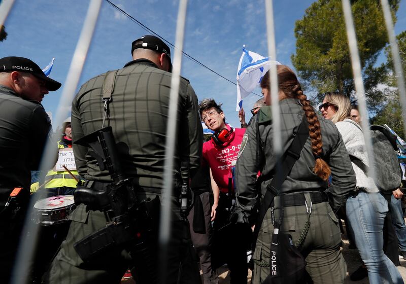 The Israeli activists are protesting against the newly formed government of Prime Minister Benjamin Netanyahu amid reports of its intention to reform the judicial system. EPA