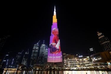 DUBAI, UAE - 2 FEBRUARY 2020: A tribute to NBA star Kobe Bryant is seen on the Burj Khalifa on February 2, 2020 in Dubai, UAE. Last month, the world tragically lost an icon. Kobe Bryant, his daughter Gianna, and seven others were on their way to the Mamba Sports Academy when the helicopter transporting them crashed. To pay tribute, Ahmed Bin Sulayem, has arranged for an image of Kobe Bryant and his daughter, Gianna, to appear on the tallest building in the world, Burj Khalifa. The prominent Emirati businessman hosted the NBA legend in Dubai in September 2013 during his first visit to the United Arab Emirates (UAE). Commenting on the incident, Bin Sulayem said "My deepest condolences to Vanessa Bryant, and the family of Kobe Bryant. Number 24 will forever be with us. Here is to my greatest of all time." (Photo by Francois Nel/Getty Images for Ahmed Bin Sulayem)