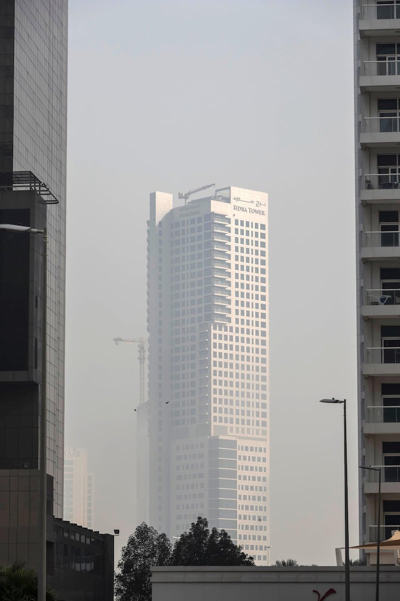 DUBAI, UNITED ARAB EMIRATES. 02 APRIL 2020. Weather picture during the time of the COVID-19 Stay At Home campaign in Dubai. Fog engulfs the tall buildings around the Barsha Heights area. (Photo: Antonie Robertson/The National) Journalist: Standalone. Section: National.
