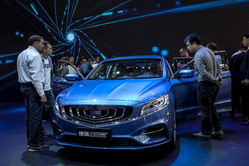 The Zhejiang Geely Holding Group Co. Borui GE hybrid sedan stands on display at the Beijing International Automotive Exhibition in Beijing, China, on Wednesday, April 25, 2018. The Exhibition is a barometer of the state of the world’s biggest passenger-vehicle market. Photographer: Qilai Shen/Bloomberg